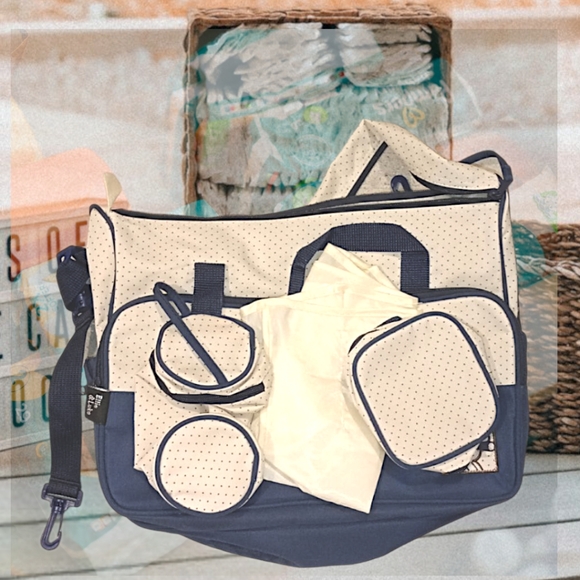 Banner Bonnie 4 Pcs Navy Mommy Bag Set Diaper Tote Bottle Lunch Bags Diaper Pad - Picture 6 of 10